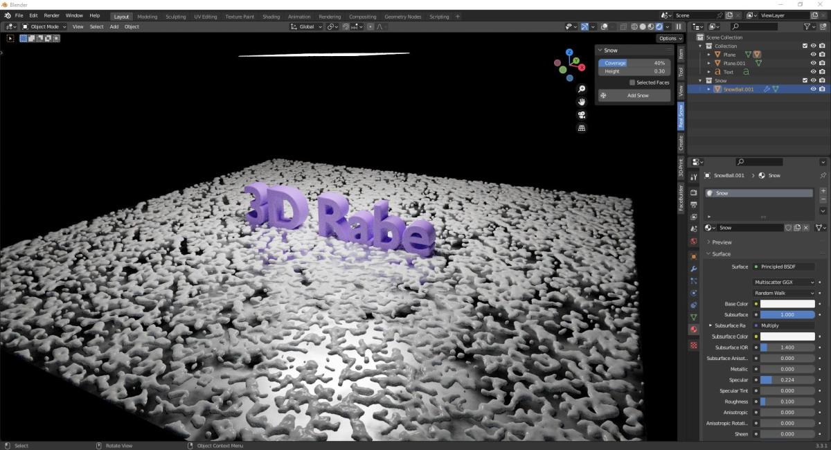 Let it snow: Schnee in Blender 5 Real Snow 40 Prozent
