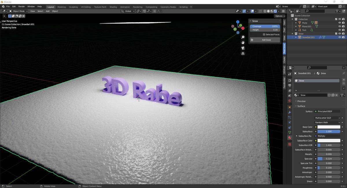 Let it snow: Schnee in Blender 4 Real Snow 100 Prozent
