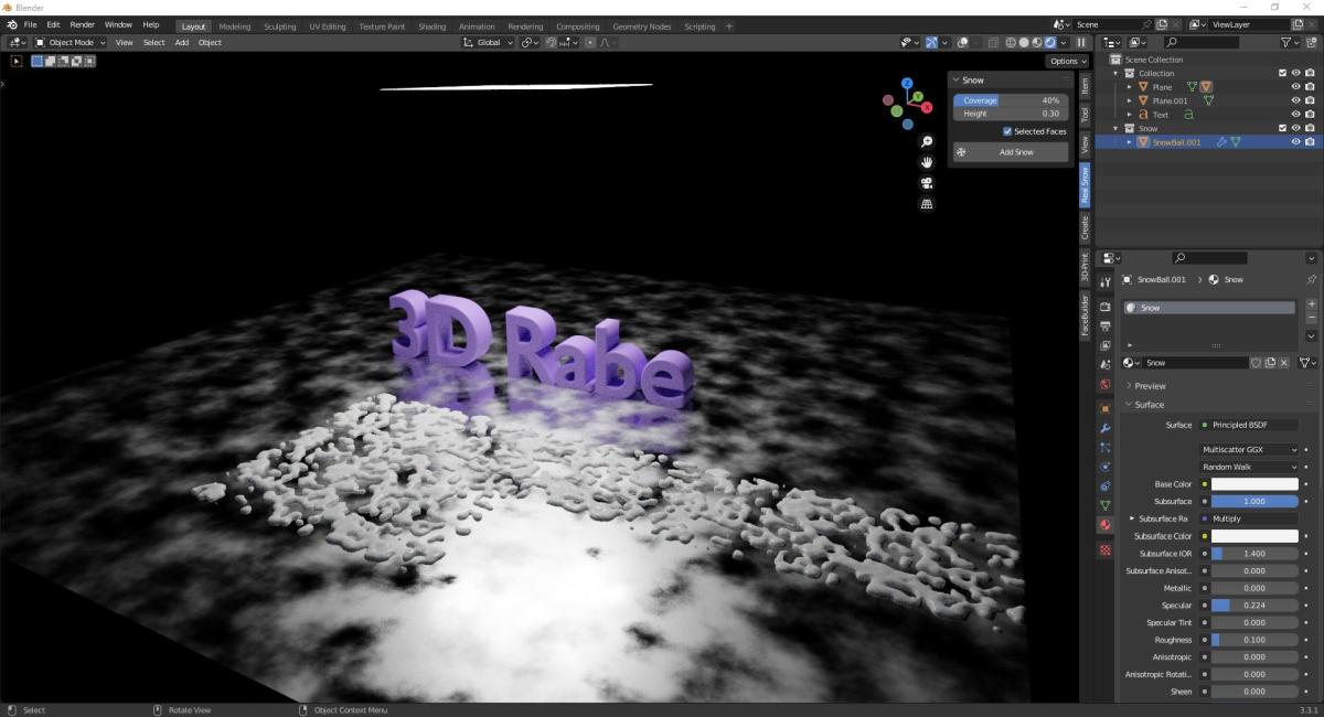 Let it snow: Schnee in Blender 7 Snow Selected Faces 2